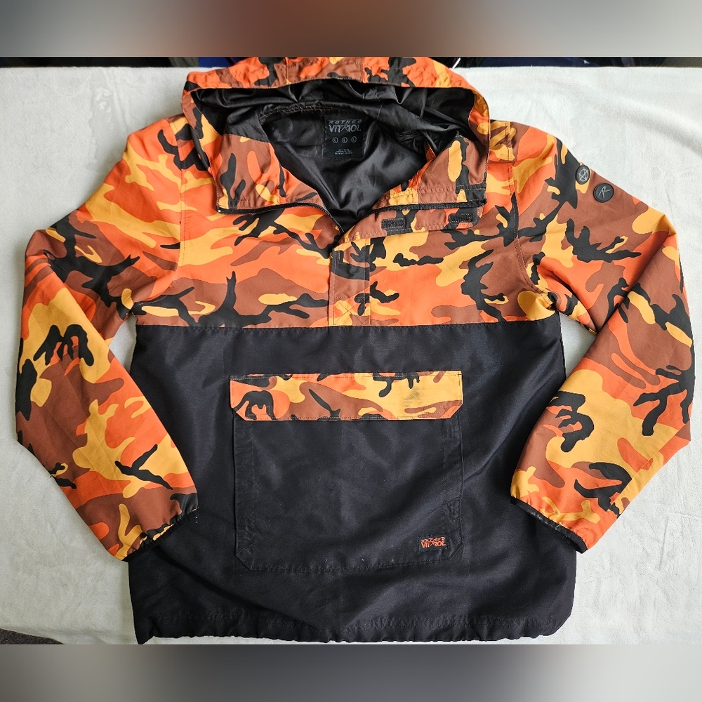 Rothco Size Large Vitriol Orange Camo Camouflage 1/4 Zip Pockets Hood
